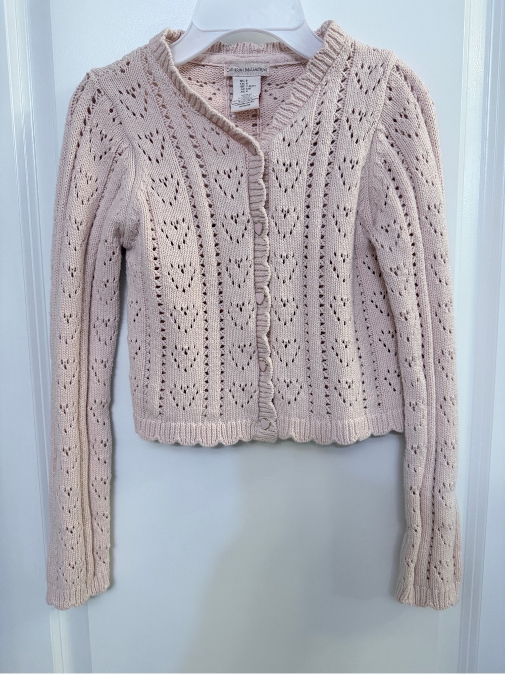 Catherine Malandrino Blush Pink Eyelet Knit Cardigan - Girls 8